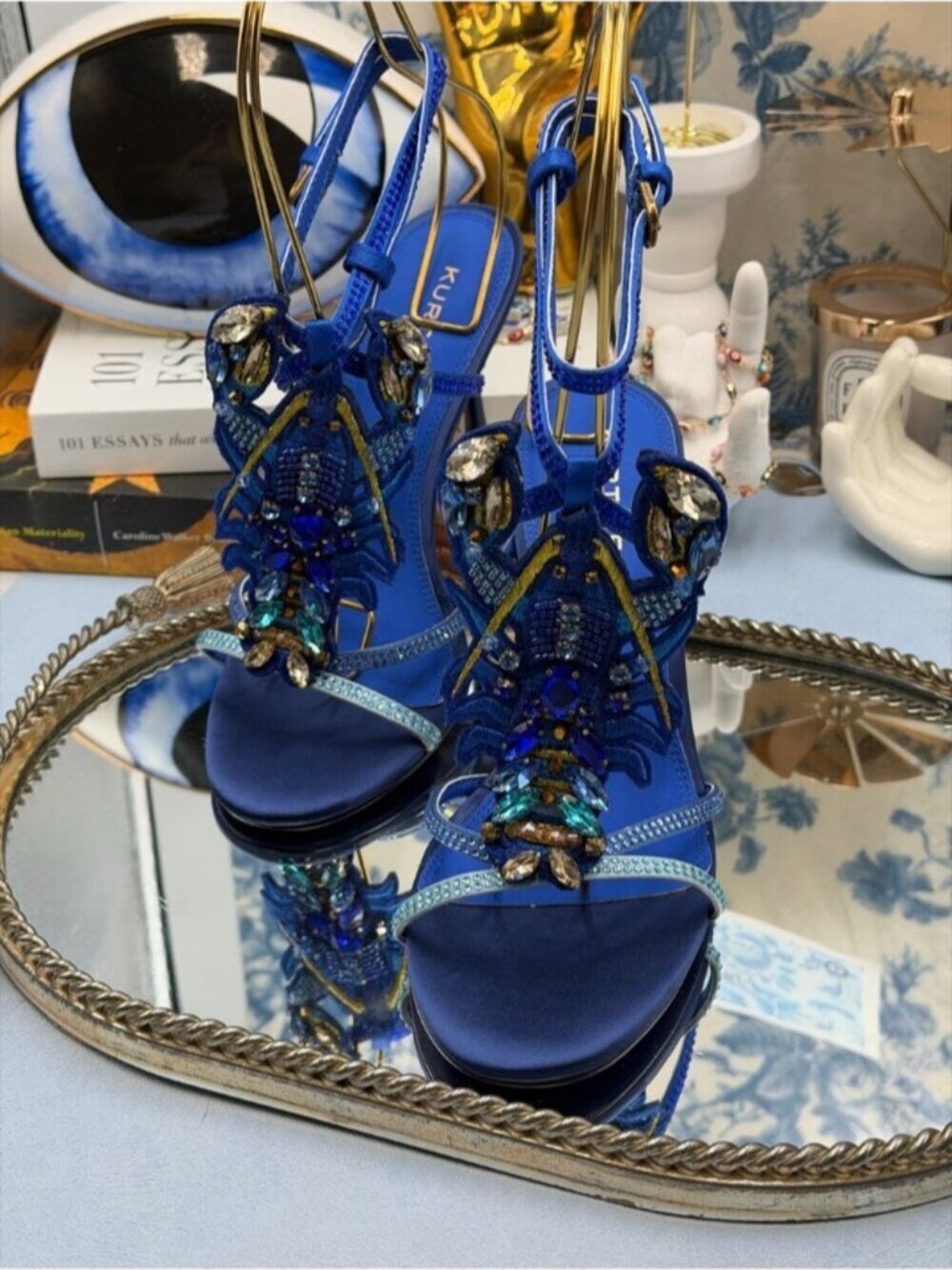 🆕 KURT GEIGER LONDON 🧿 NWOB Lobster Ankle Strap Satin Sandal, Blue - Sz 37 US7 - Picture 8 of 16